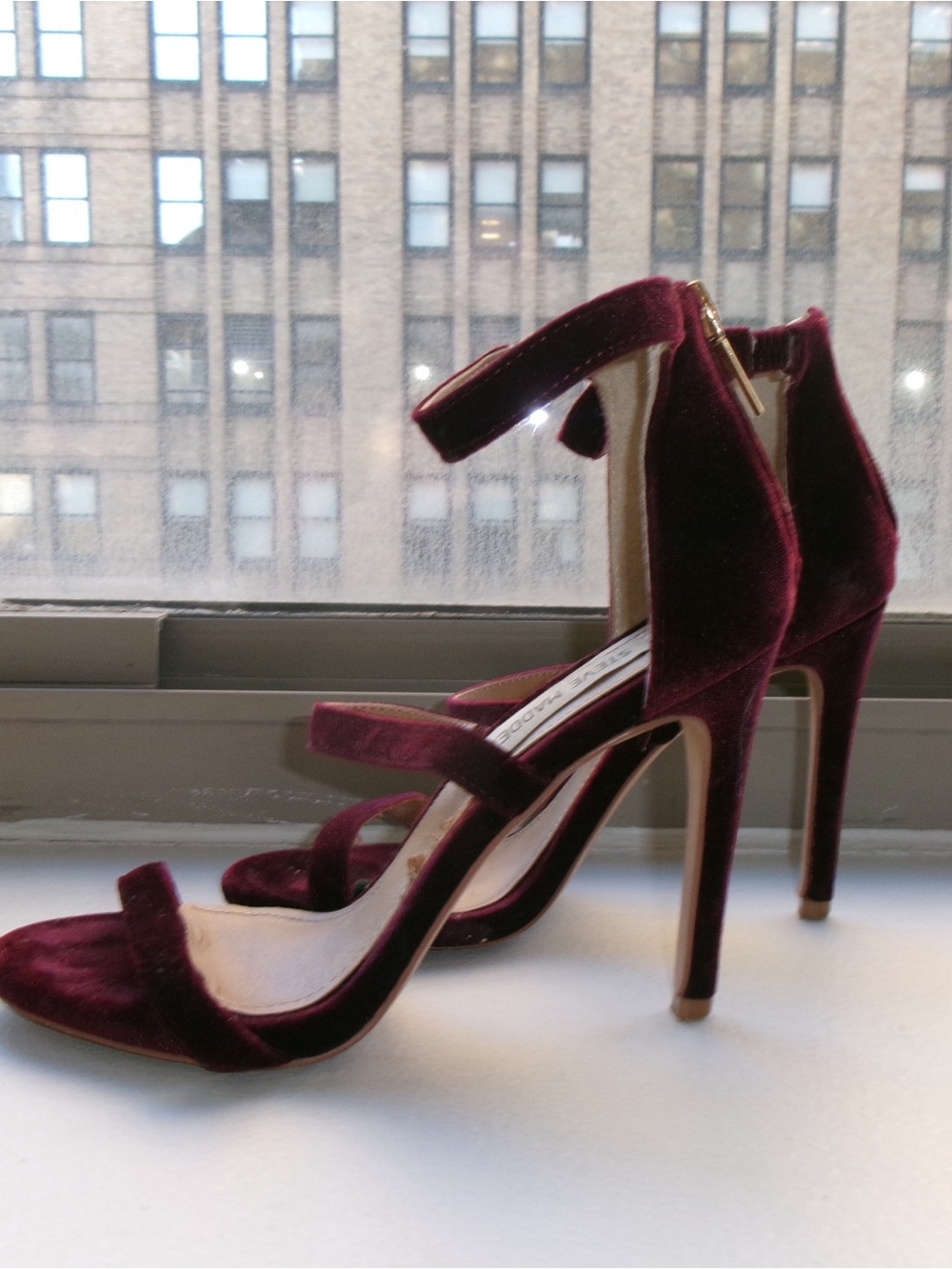 Steve Madden Velvet Strappy Heels in Burgundy - Picture 3 of 5